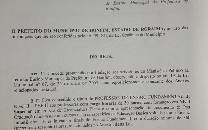 Prefeitura de Bonfim concede progressão a professores